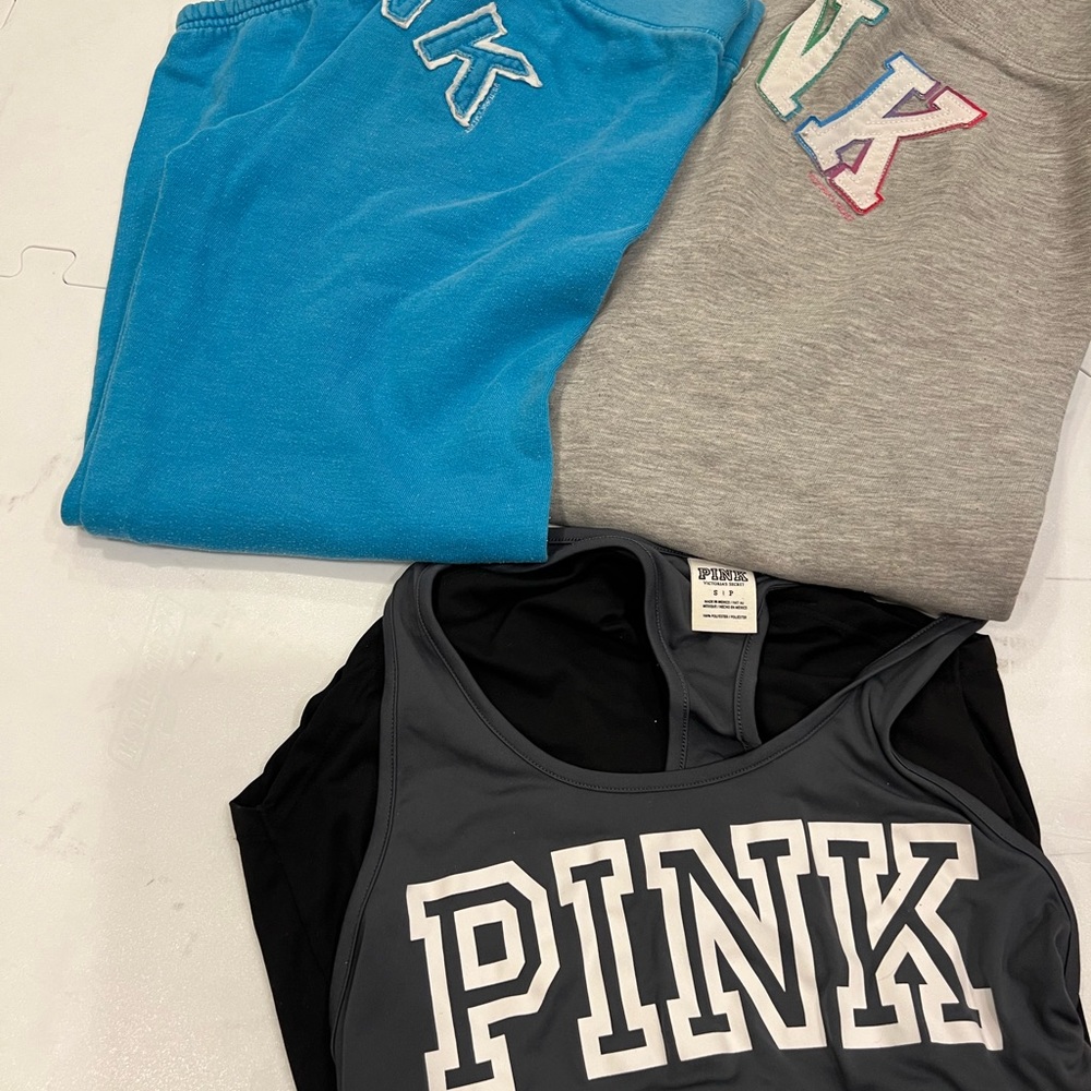 Pink - 2 cropped joggers, tank top bundle